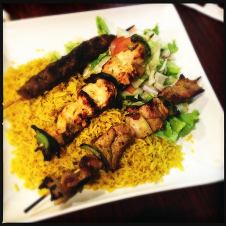 The Combo was served with Kafta, Beef, and Chicken kabobs over basmati rice
