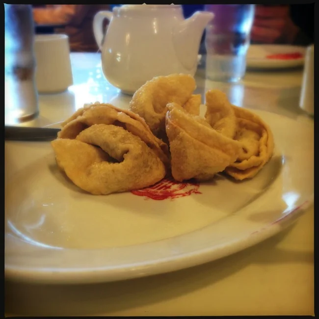 The fried wonton with meat were good, but a little chewy. I was hoping they would be as crisp as the crab puffs were, but the added moisture from the meat made that hard.