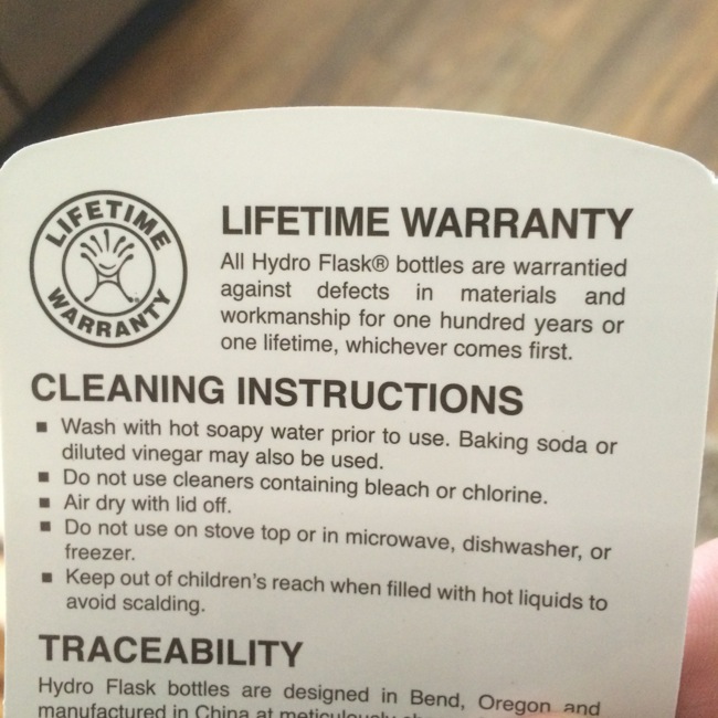 All Hydro Flask products carry a lifetime warranty