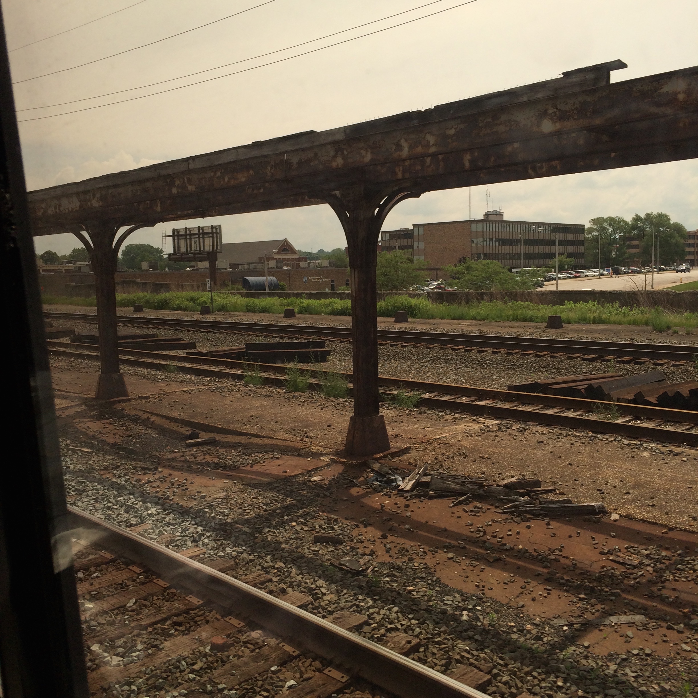Erie, PA used to be a major stop for the railroads, both passenger and freight lines. Now you can see support beams that once held beautiful roofs rotting and covered in graffiti.