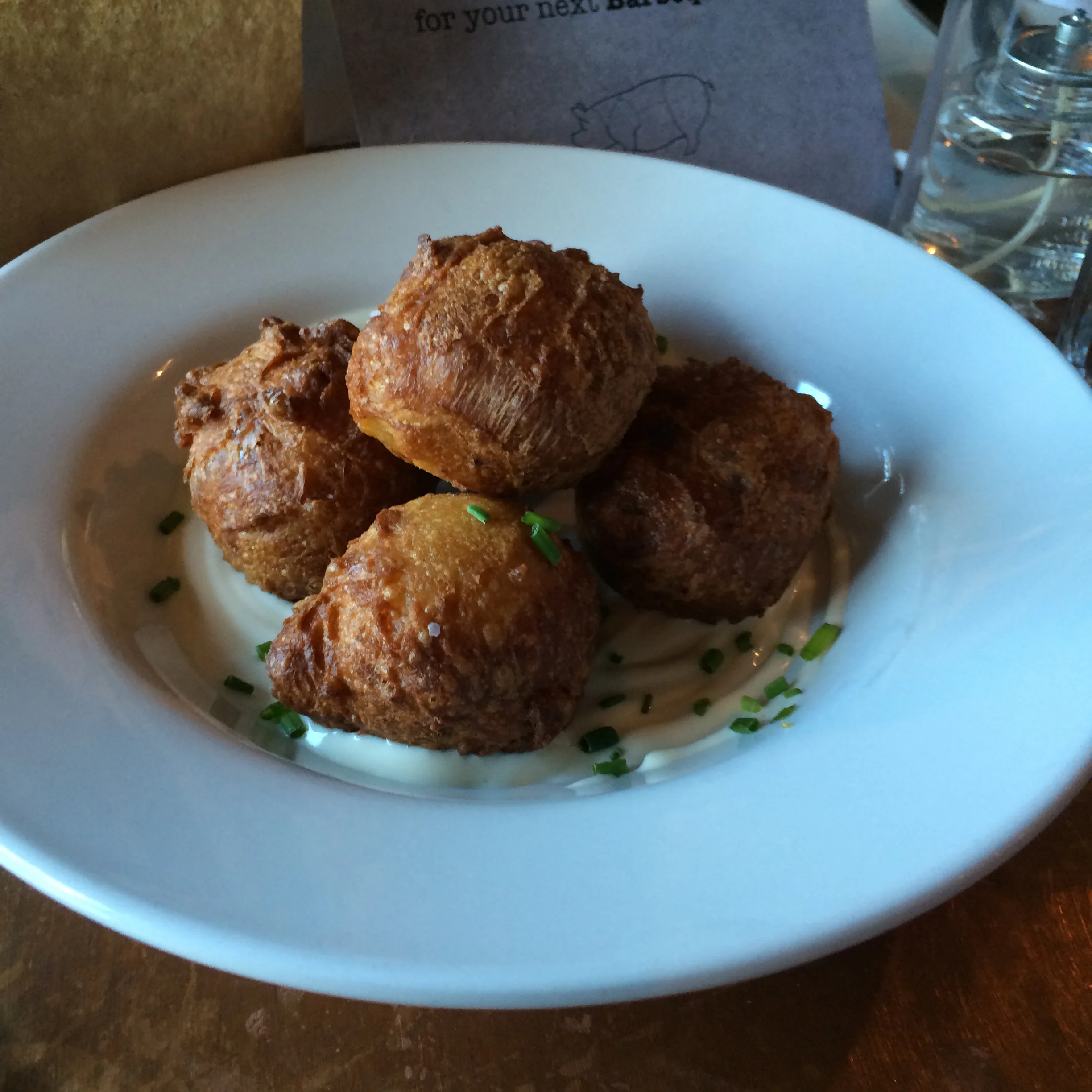 The House bacon beignets with maple chive crème fraiche were light and airy with tons of bacon flavor.