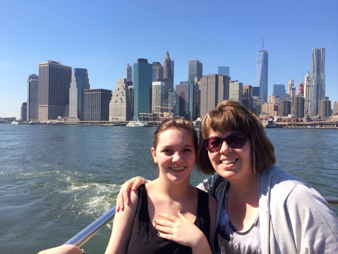 Andrea and I on the water taxi with the Manhattan skyline behind us.