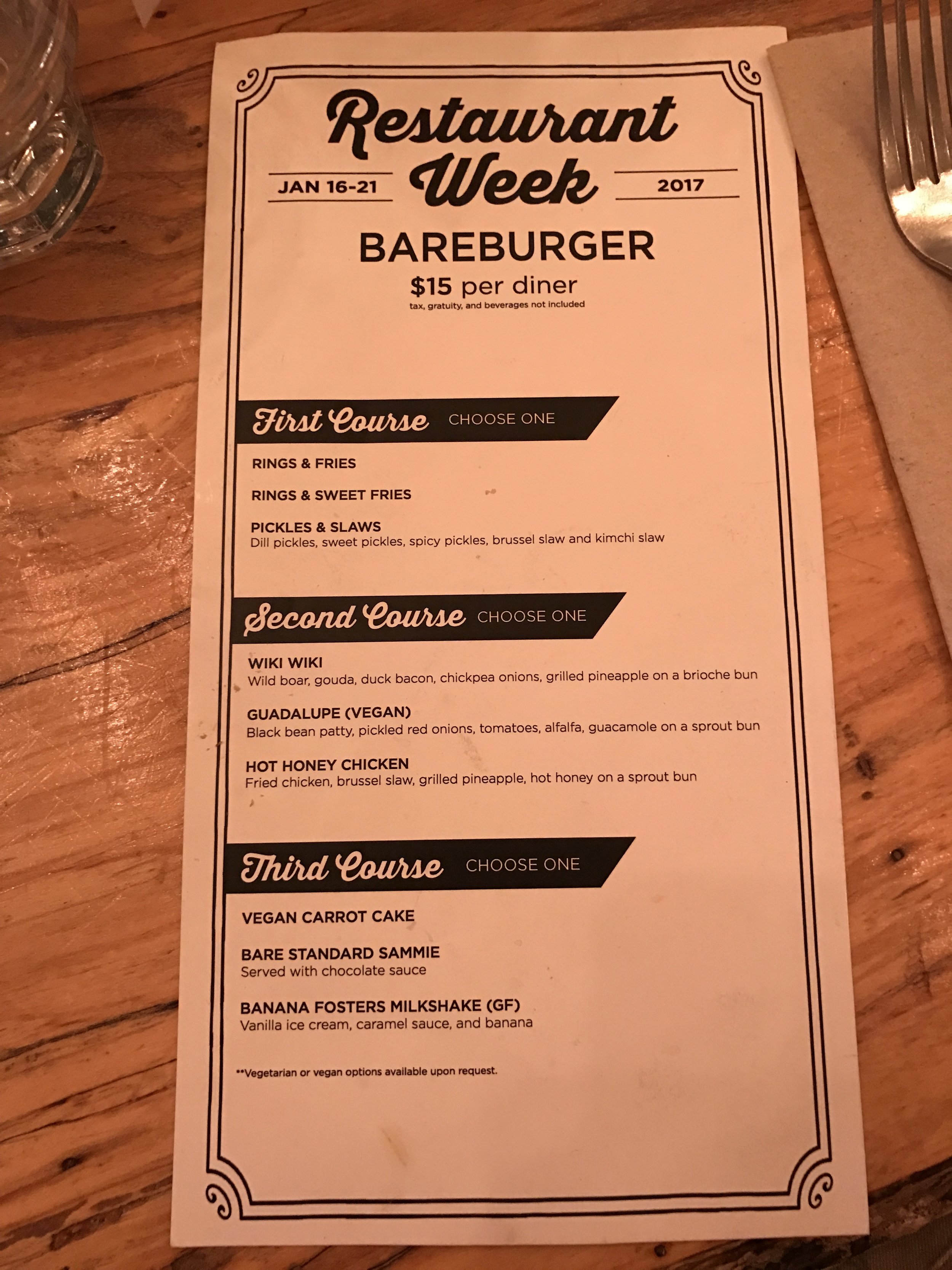 While limited the 3 Course menu BareBurger featured for Restaurant Week actually presented quite a range of options