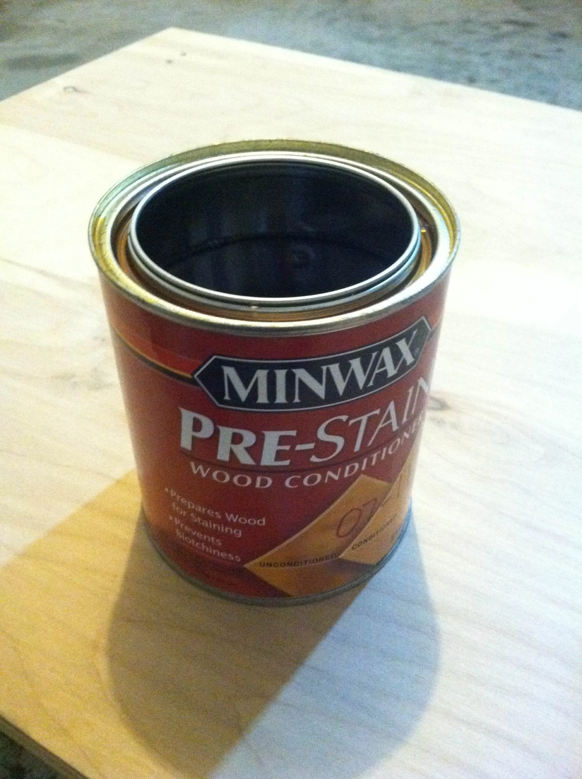 My choice of pre-stain wood conditioner. This thing makes wood look so much better!