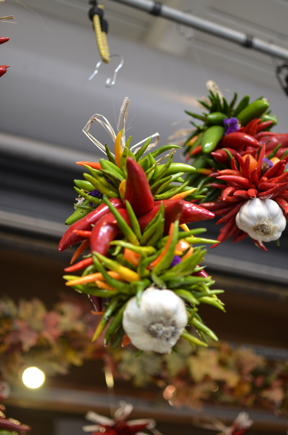 Colorful peppers hanging in Pike's Place Market in Seattle | Maria Grace Photography