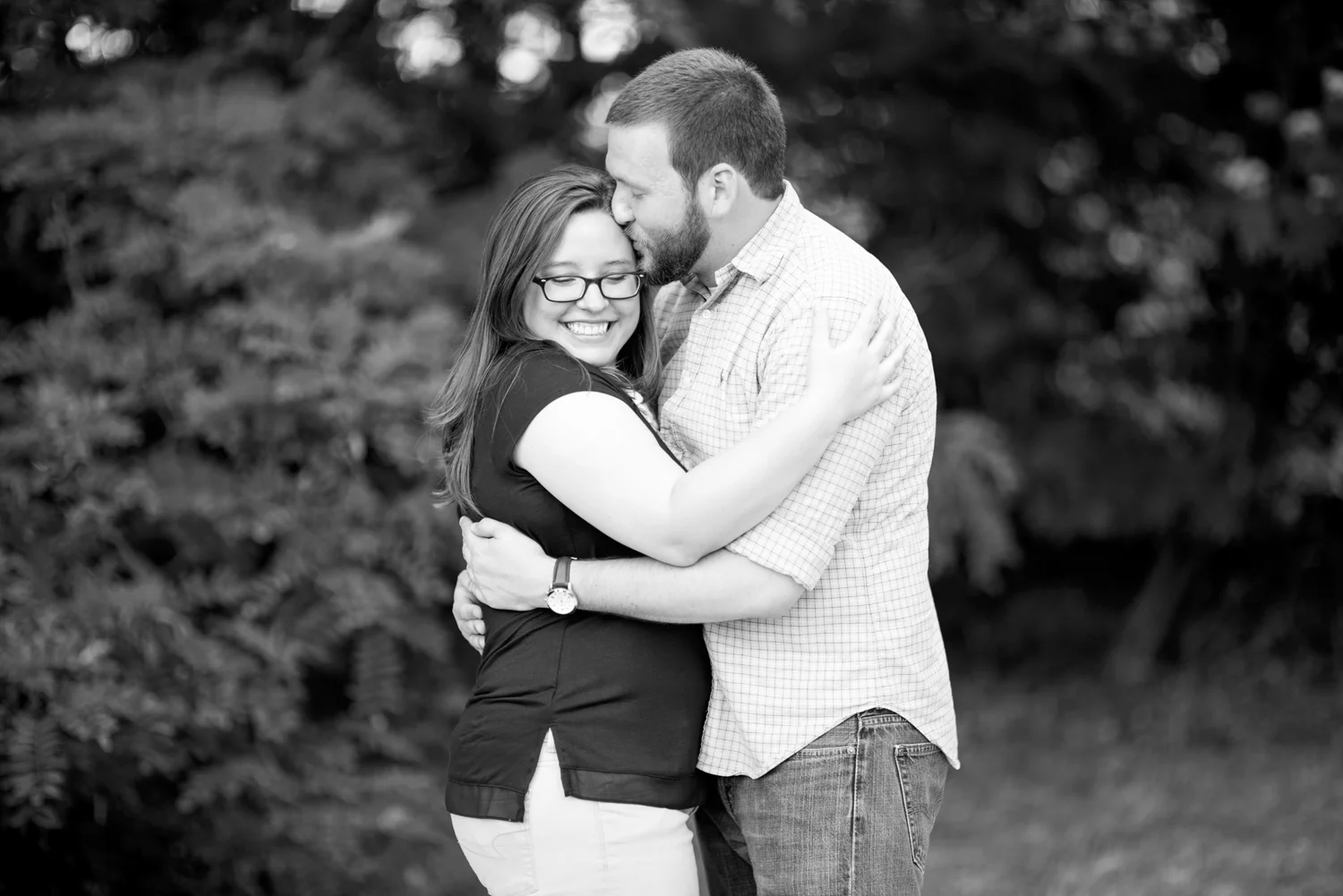Intimate engagement pictures at Lions Bridge Park in Newport News, Virginia (black and white)