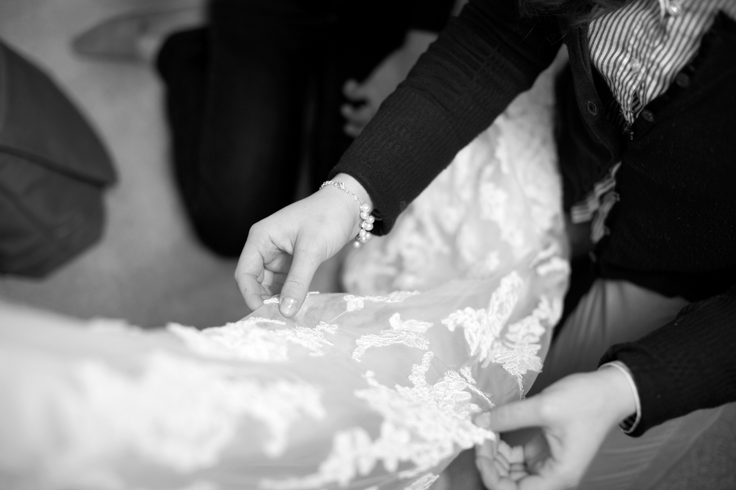 Lace wedding dress getting ready