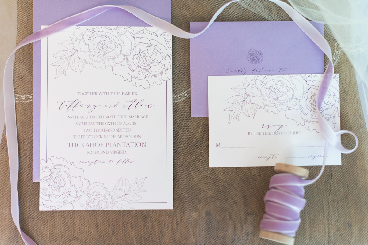 Elegant Lavender Plantation Elopement | Lavender calligraphy invitation suite