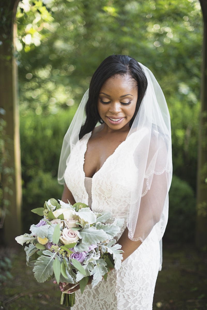 Elegant Lavender Plantation Elopement | Bridal portrait with blush and lavender rose bridal bouquet