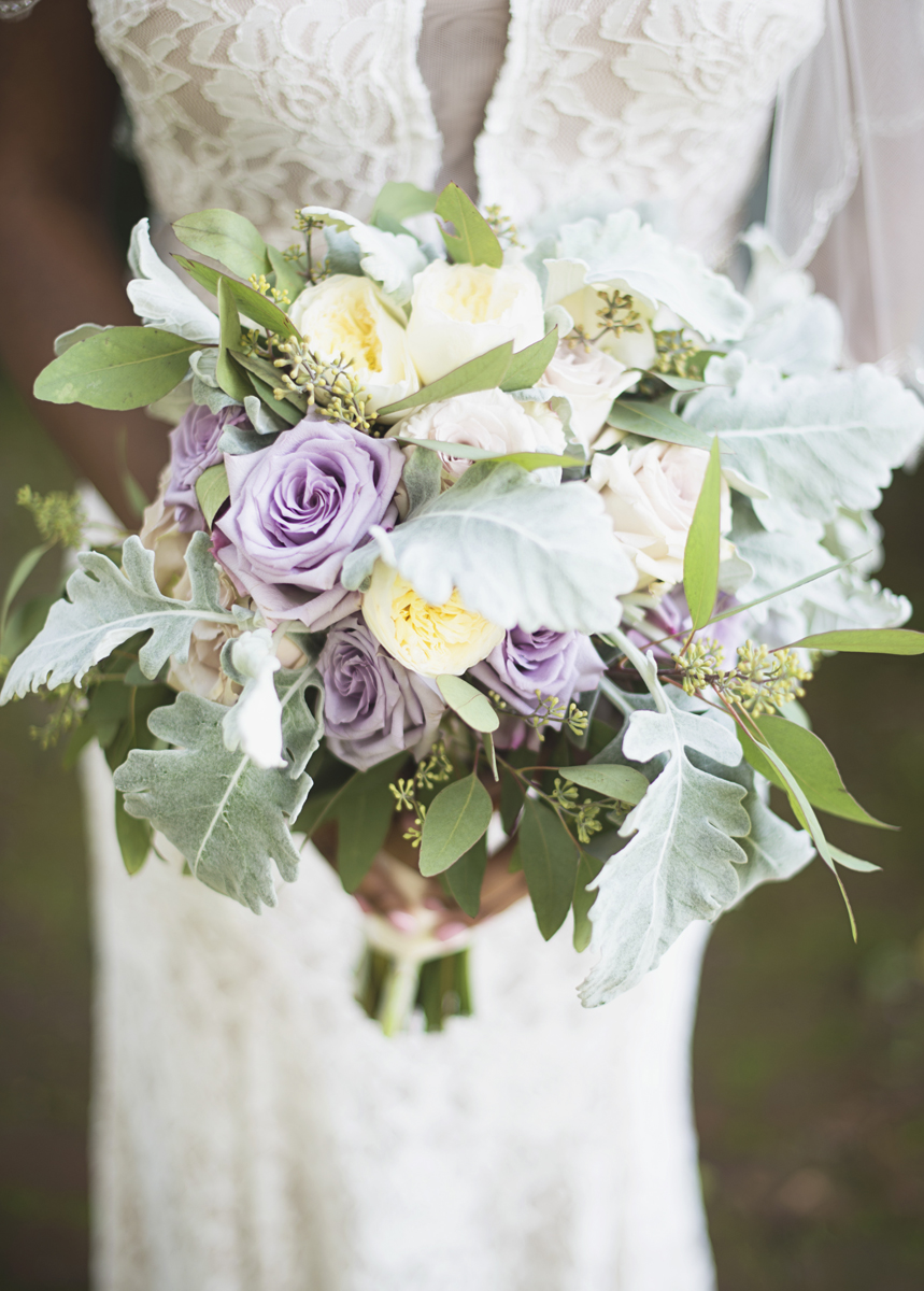 Elegant Lavender Plantation Elopement | Blush and lavender rose with greenery bridal bouquet