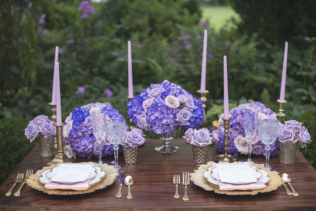Elegant Lavender Plantation Elopement | Lush lavender and rose sweetheart table