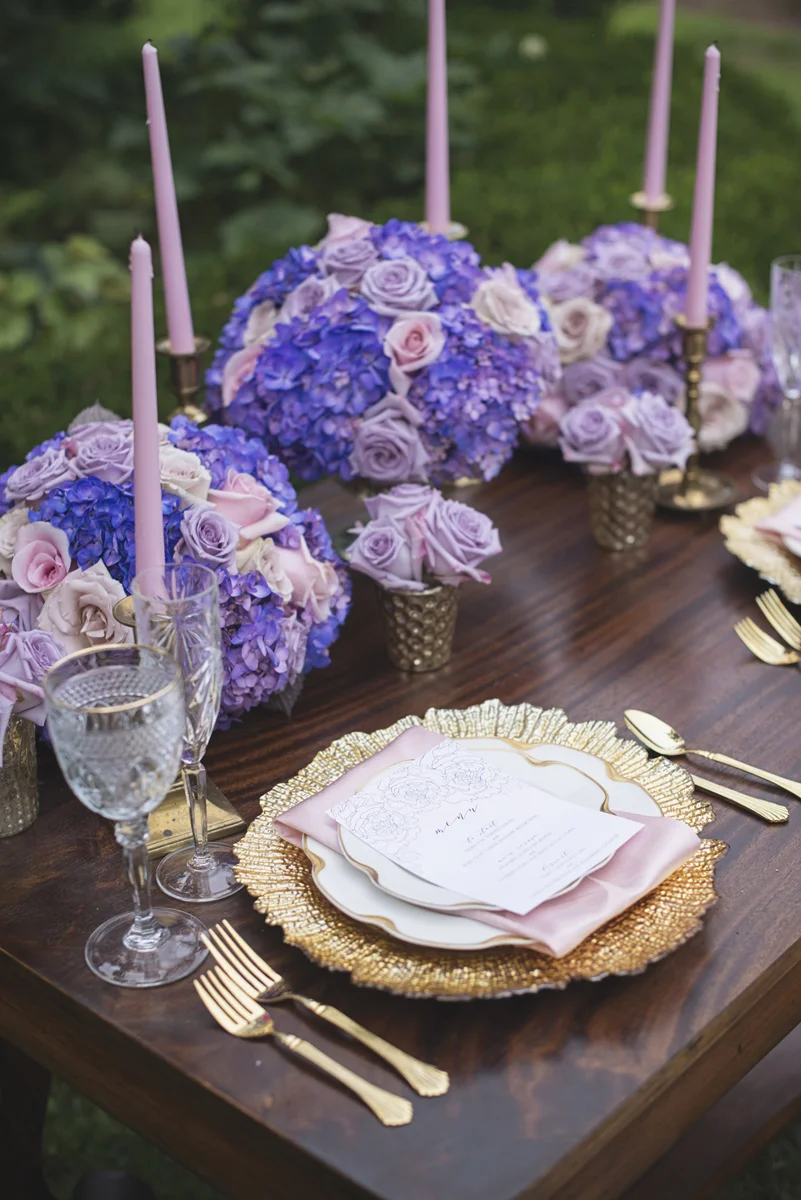 Elegant Lavender Plantation Elopement | Lush lavender and blush rose sweetheart table