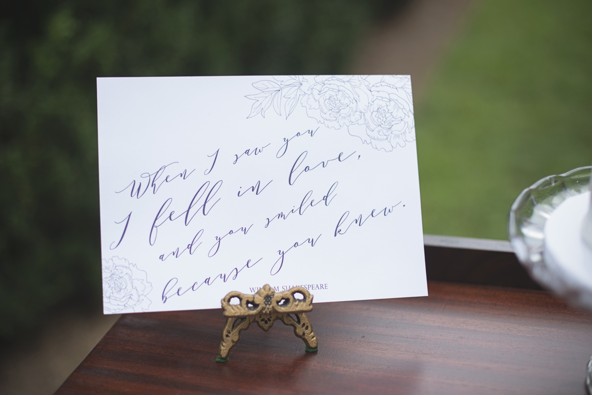 Elegant Lavender Plantation Elopement | Calligraphy Shakespeare wedding sign