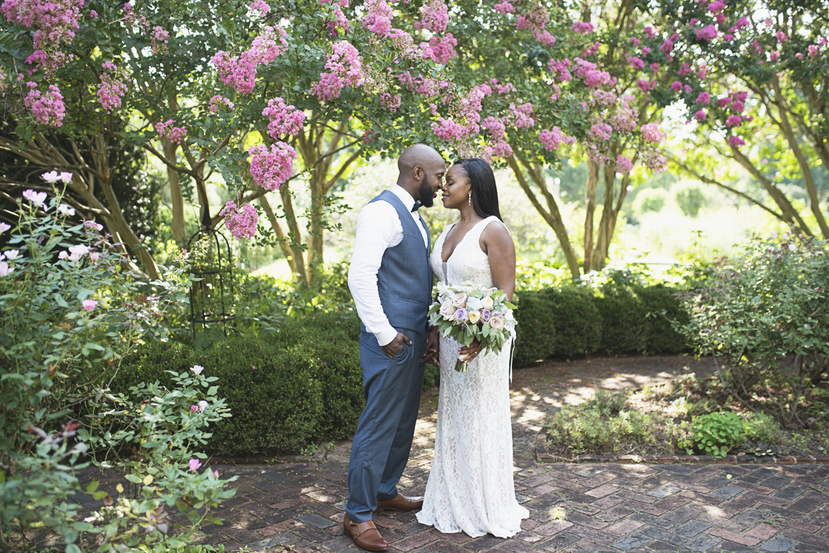 Tuckahoe Plantation Lavender Styled Elopement | Bride + groom portraits