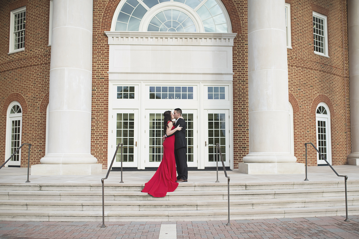 High Fashion Red Dress and Bowtie Engagement Session