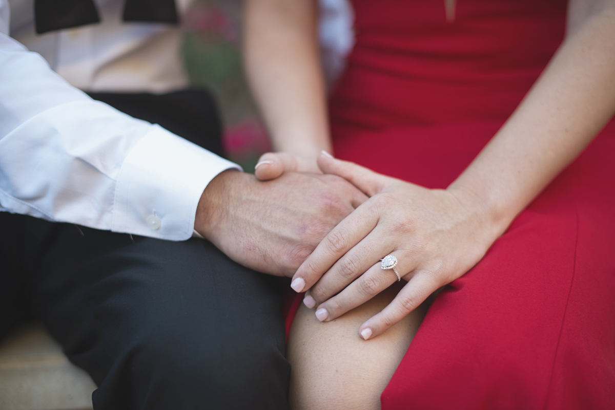 High Fashion Red Dress and Bowtie Engagement Session