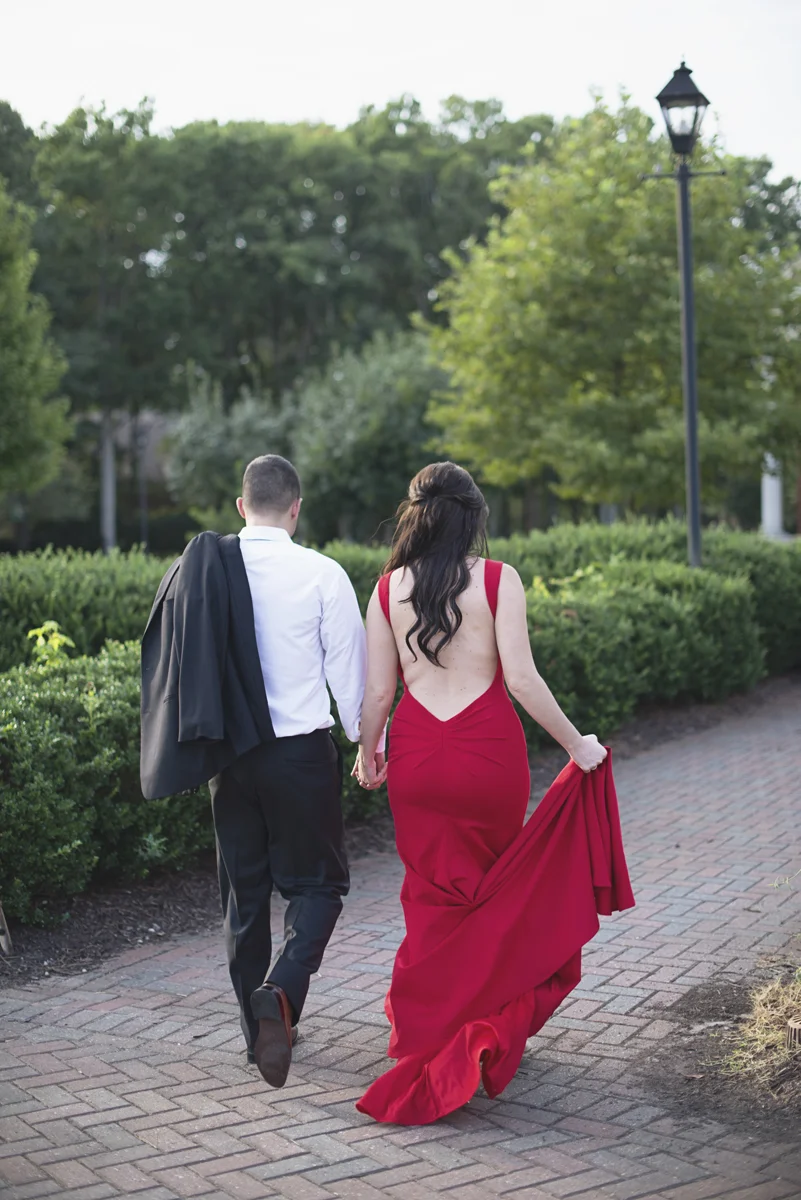 High Fashion Red Dress and Bowtie Engagement Session