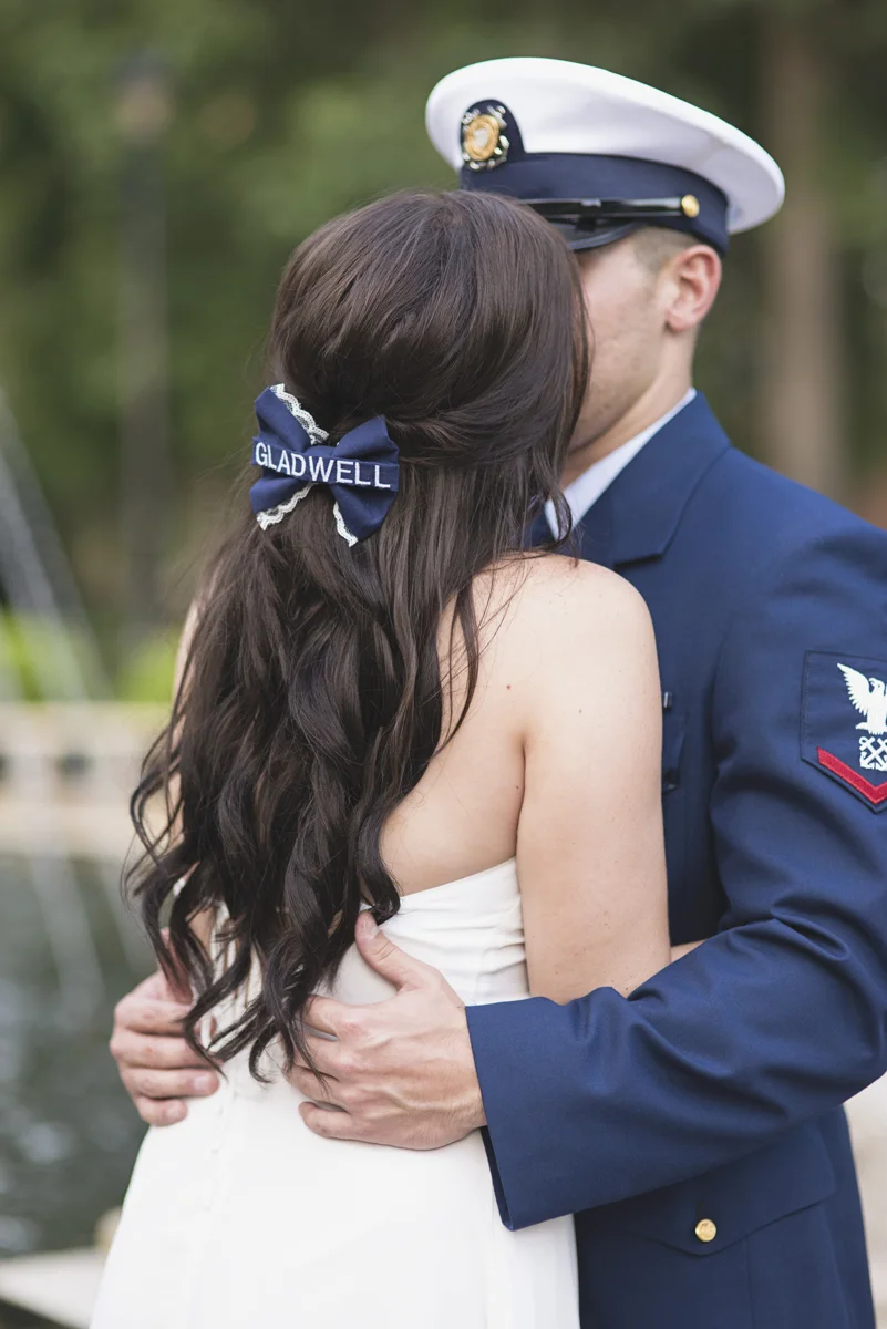 Coast Guard Military High Fashion Engagement Session with Navy Hair Bow