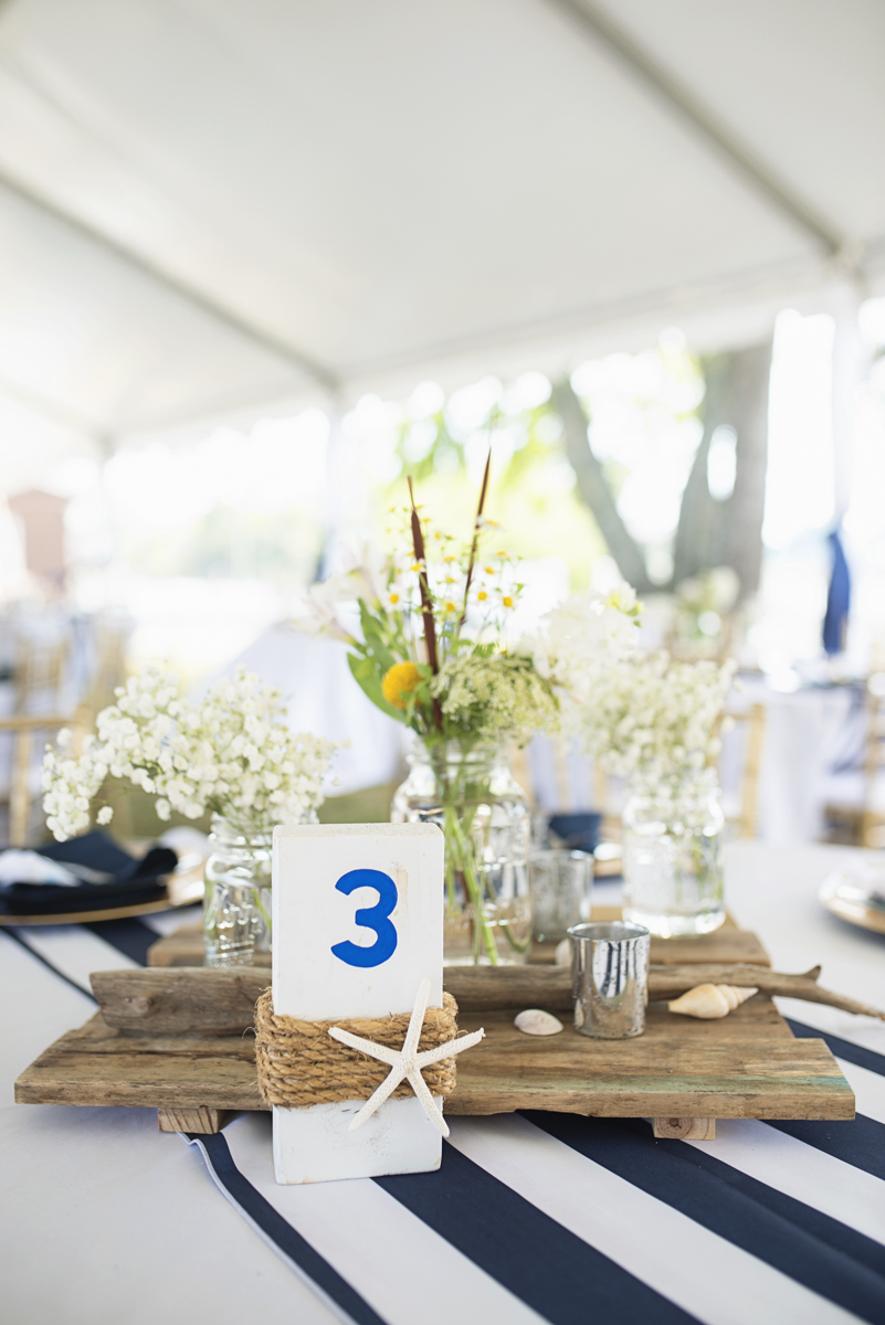 Nautical Navy Virginia Wedding | Navy Blue Wedding Colors | Starfish and board nautical reception centerpiece