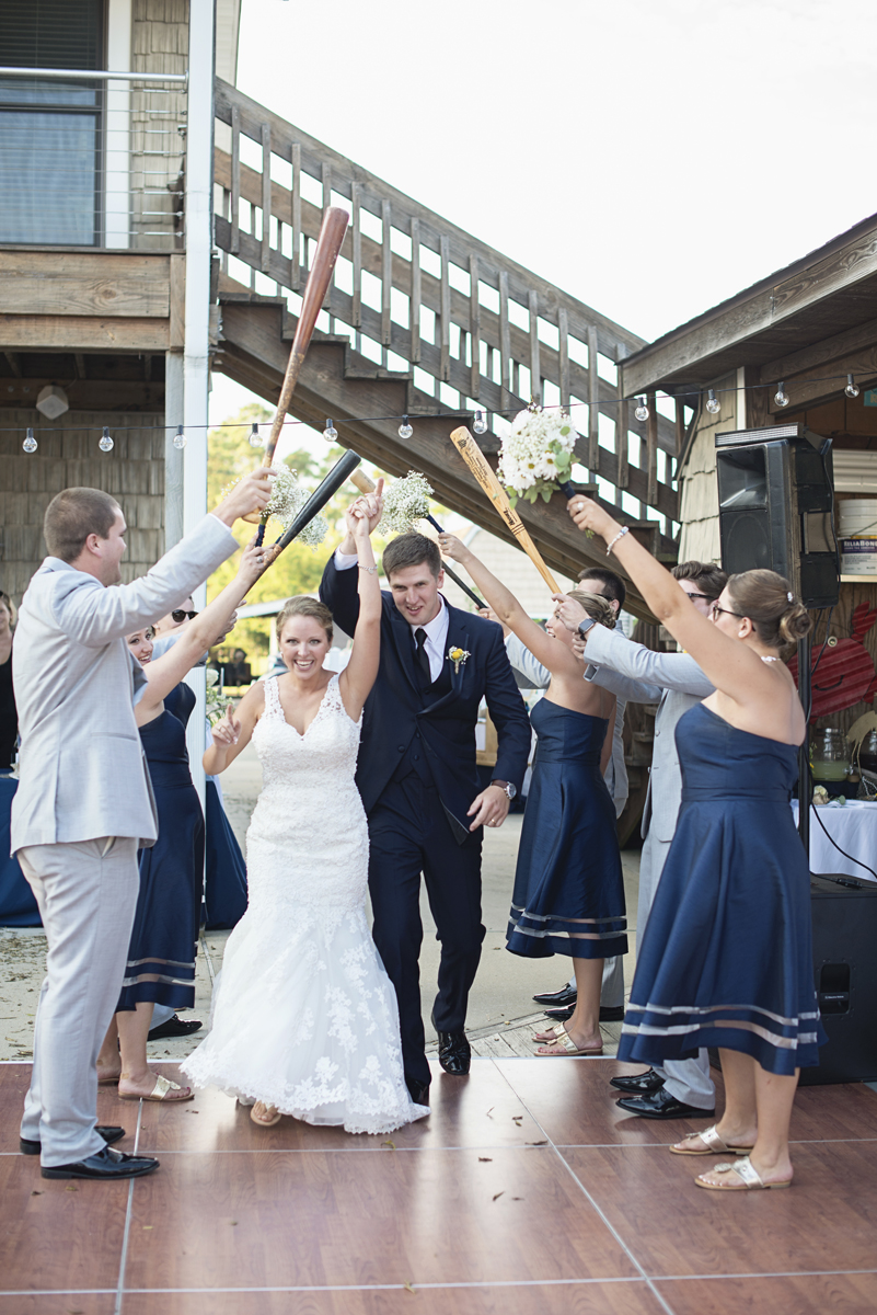 Nautical Navy Virginia Wedding | Navy Blue Wedding Colors | Baseball bat reception entrance