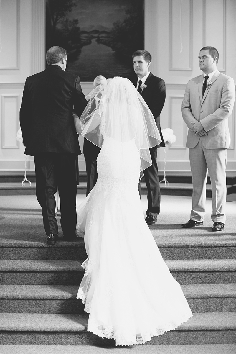 Nautical Navy Virginia Wedding | Navy Blue Wedding Colors | Bride walking up steps with father