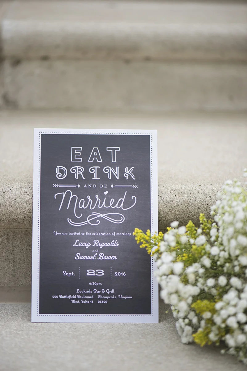 Virginia Beach Courthouse Elopement | Intimate Fall Wedding Ceremony | Chalkboard Wedding Invitation