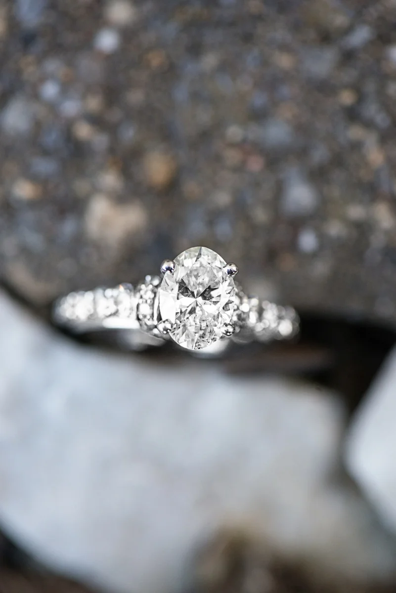 White Gold Engagement Ring on Rocks