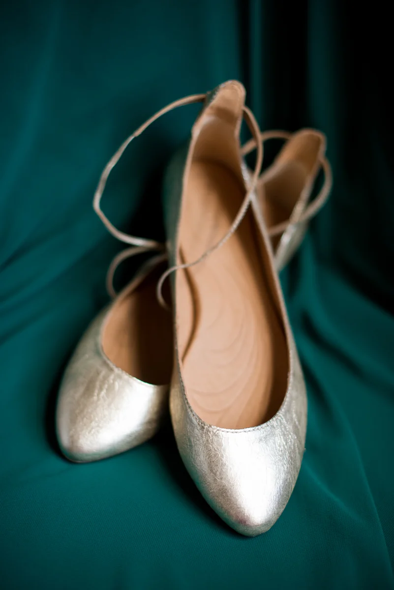 Emerald Green Classic Country Club Wedding | Gold Wedding Ballet Flats