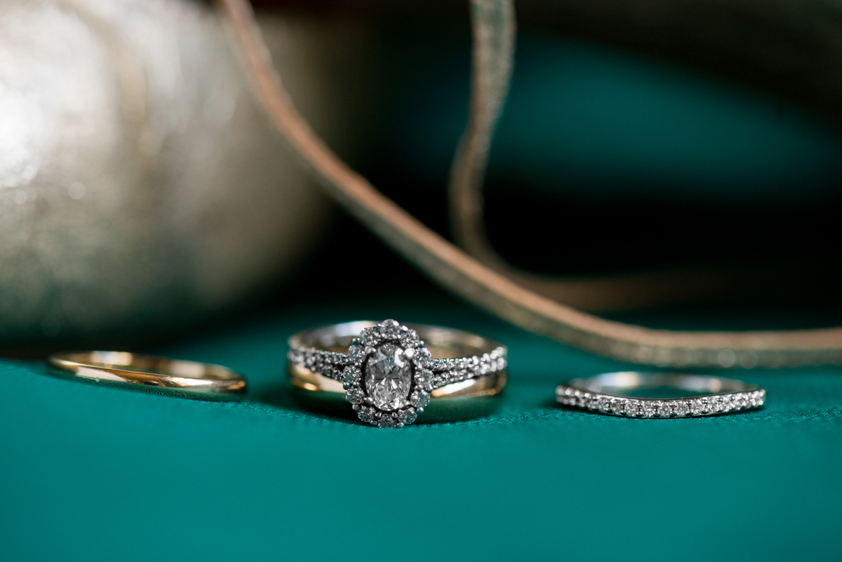 Emerald Green Classic Country Club Wedding | Gold Ballet Flat Ring Shot