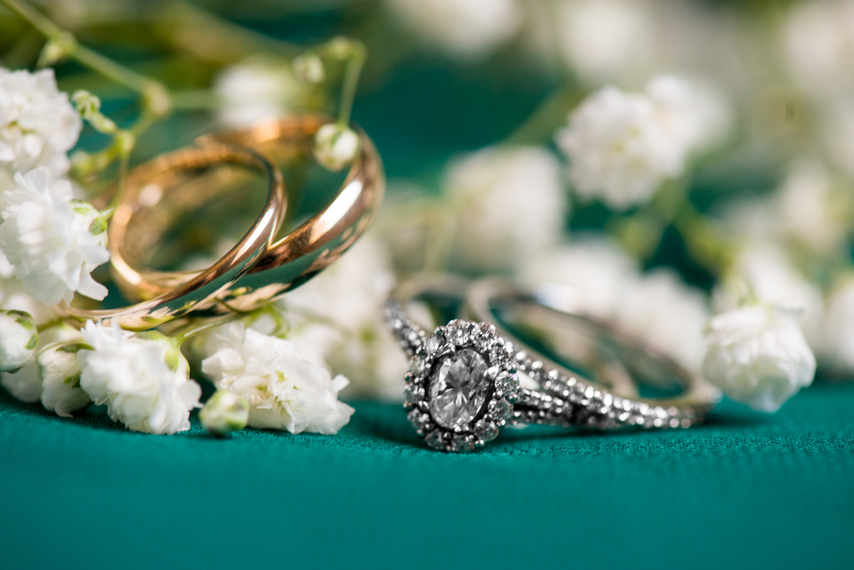 Emerald Green Classic Country Club Wedding | Baby's Breath Ring Shot