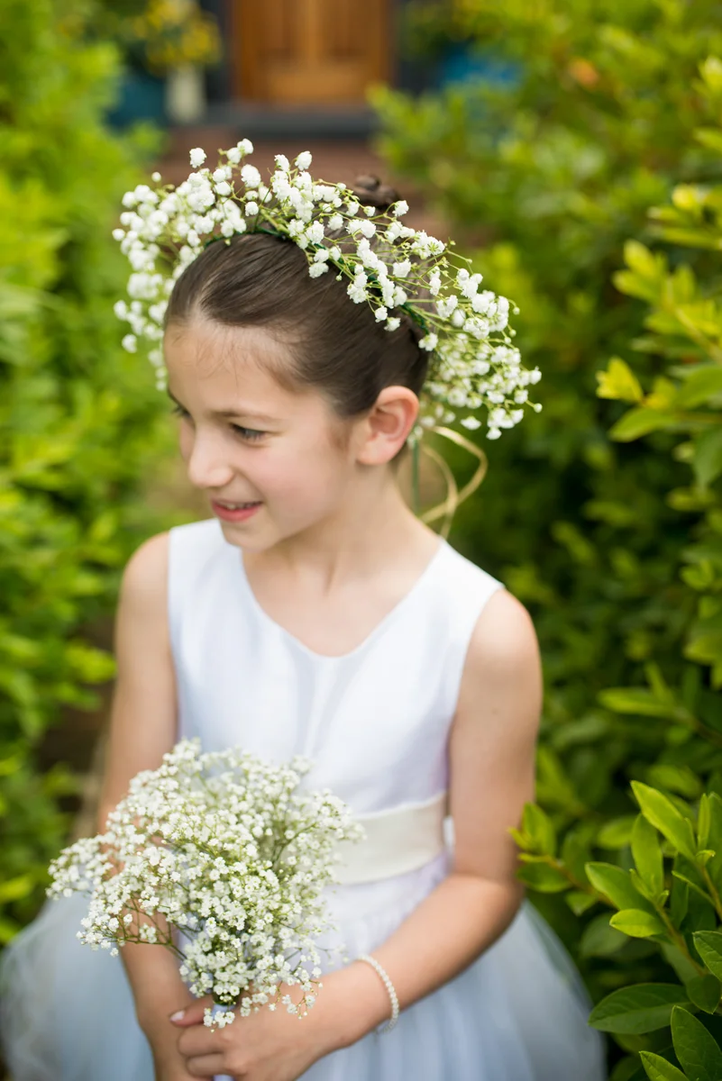 Emerald Green Classic Country Club Wedding | Flower Girl with Flower Crown