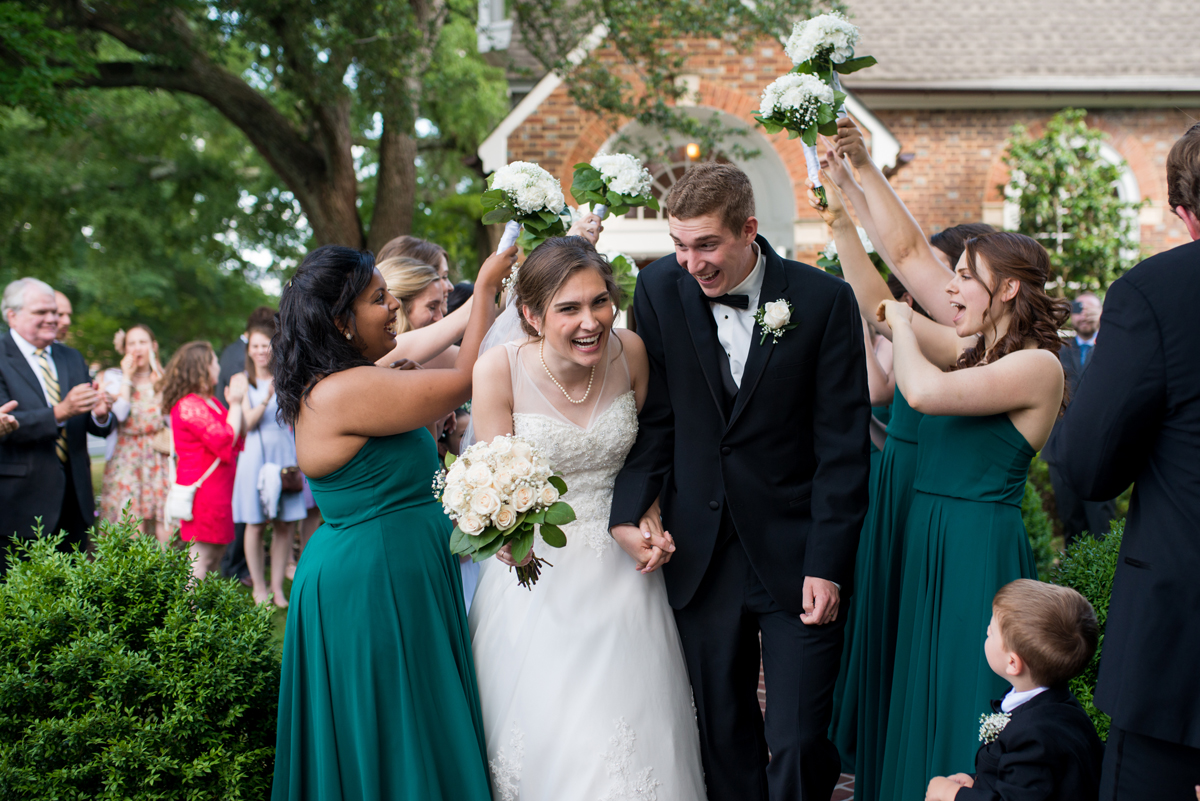 Emerald Green Classic Country Club Wedding | Bride and Groom Ceremony Exit
