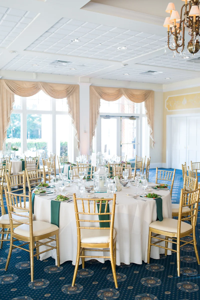 Emerald Green Classic Country Club Wedding | Emerald Green, Gold, and White Reception
