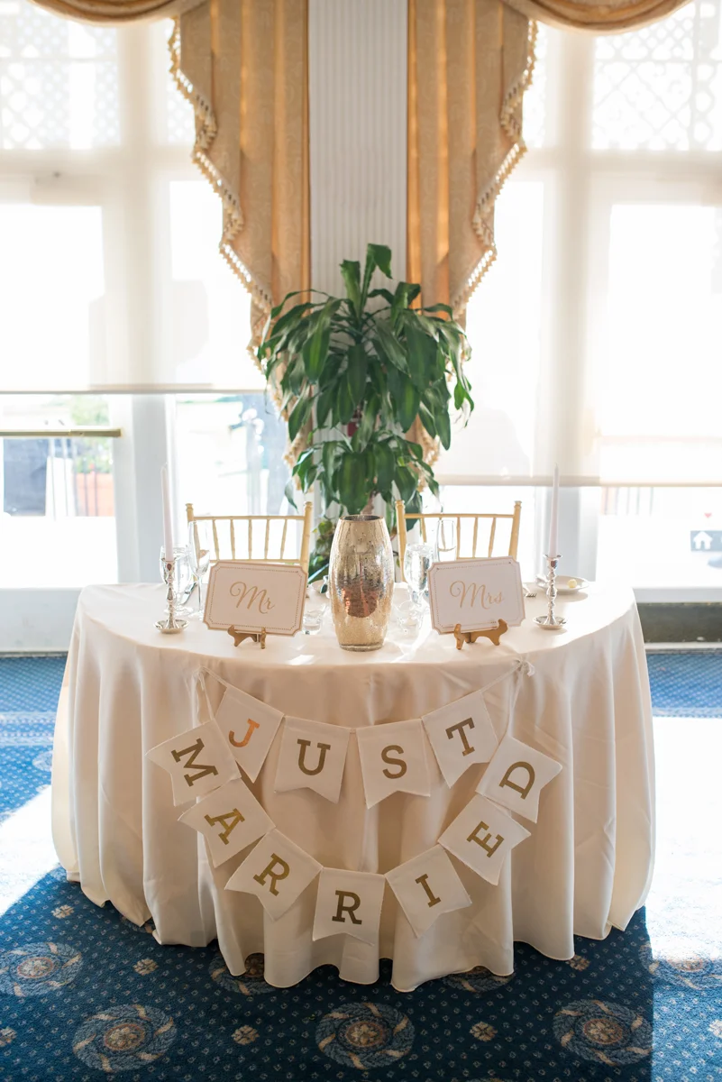 Emerald Green Classic Country Club Wedding | Bride and Groom Just Married Sweetheart Table