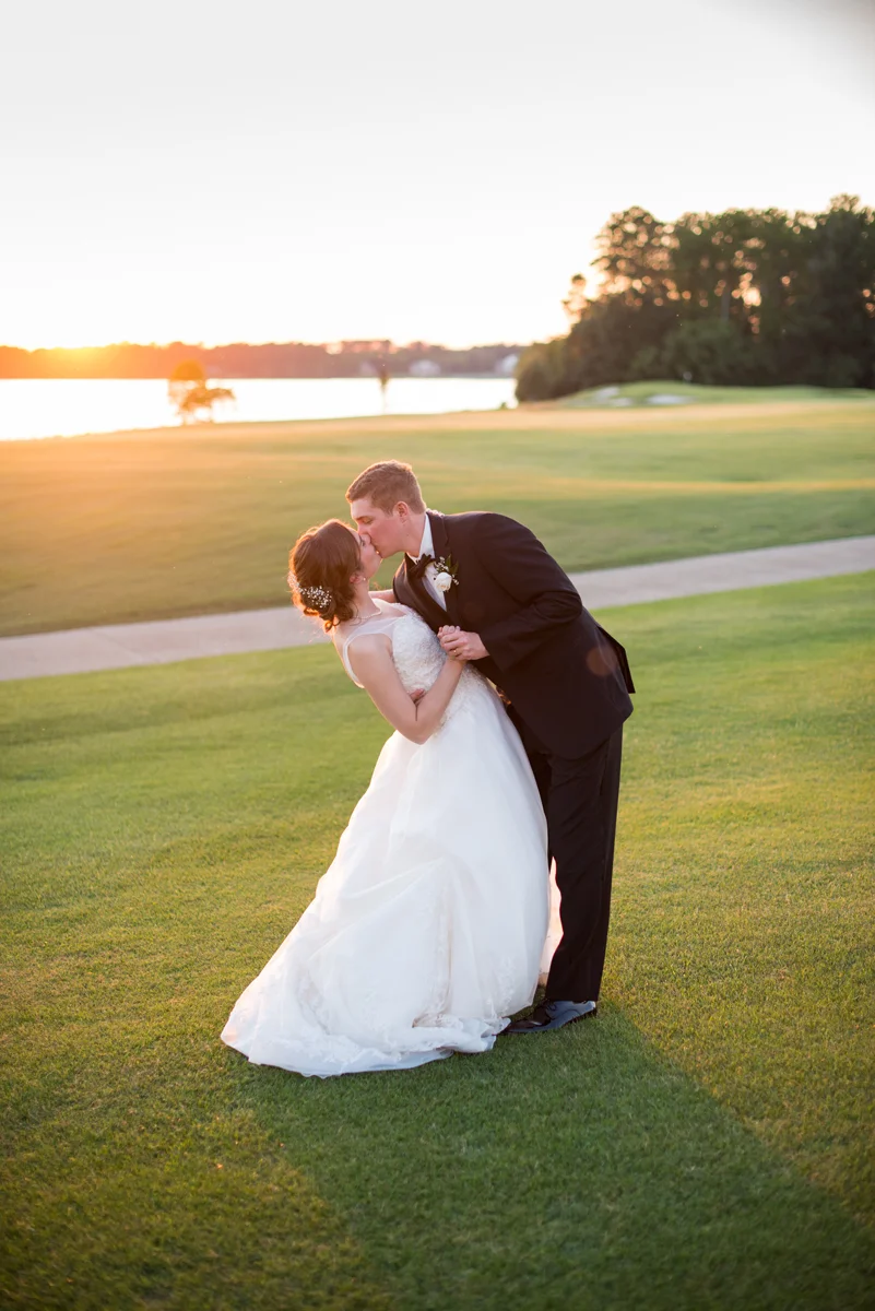 Emerald Green Classic Country Club Wedding | Bride and Groom Sunset Portraits