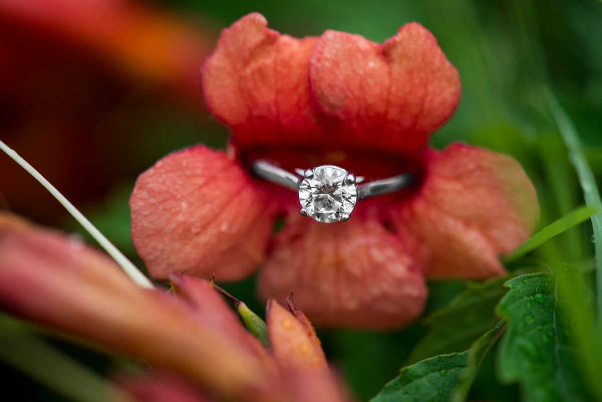 Pink Flower Engagement Ring Shot