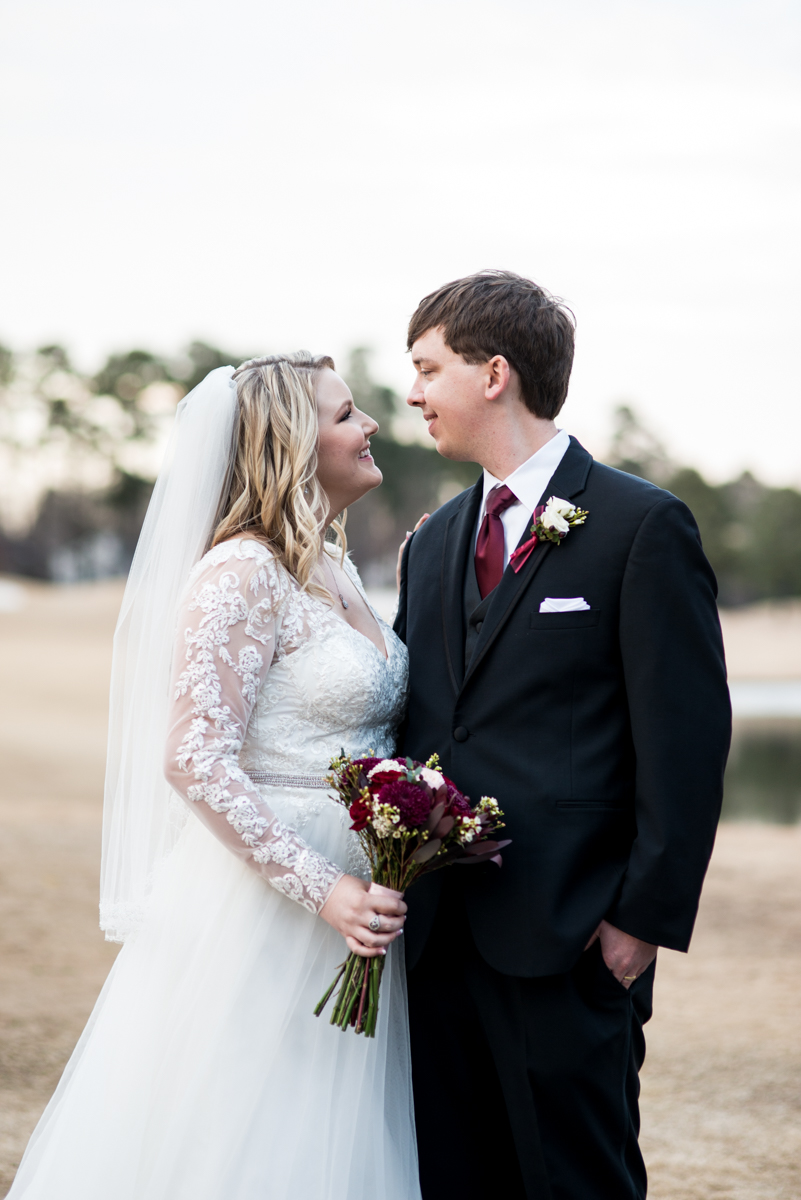 Burgundy and Blush Winter Wedding | Bride and groom portraits