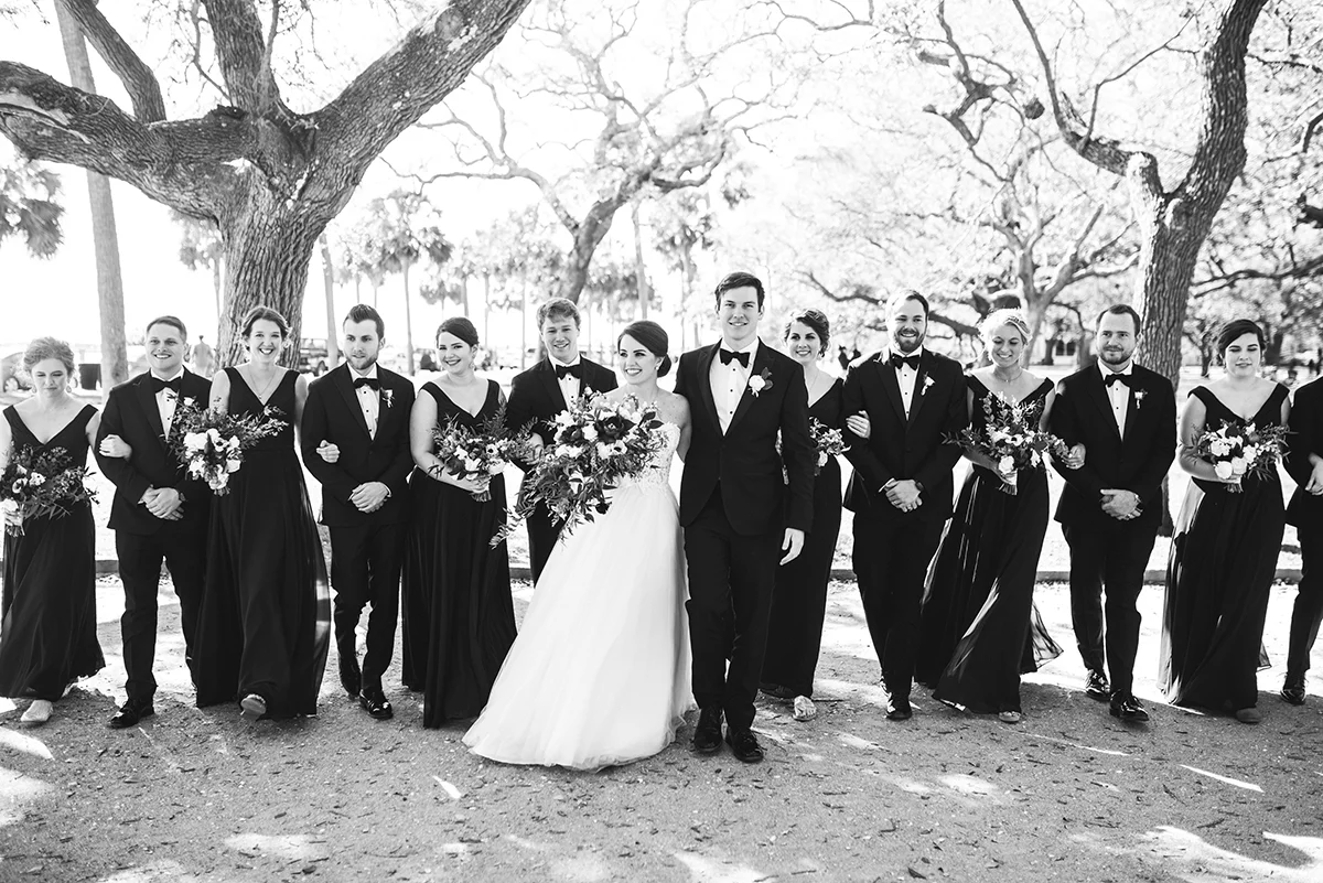 Navy, Wine, and Gold Charleston Wedding | Classic Downtown Bridal Party Portraits