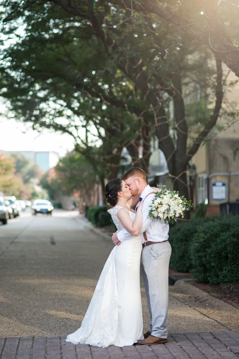 Minimalist White and Green Summer Wedding | Bride and Groom Sunset Portraits