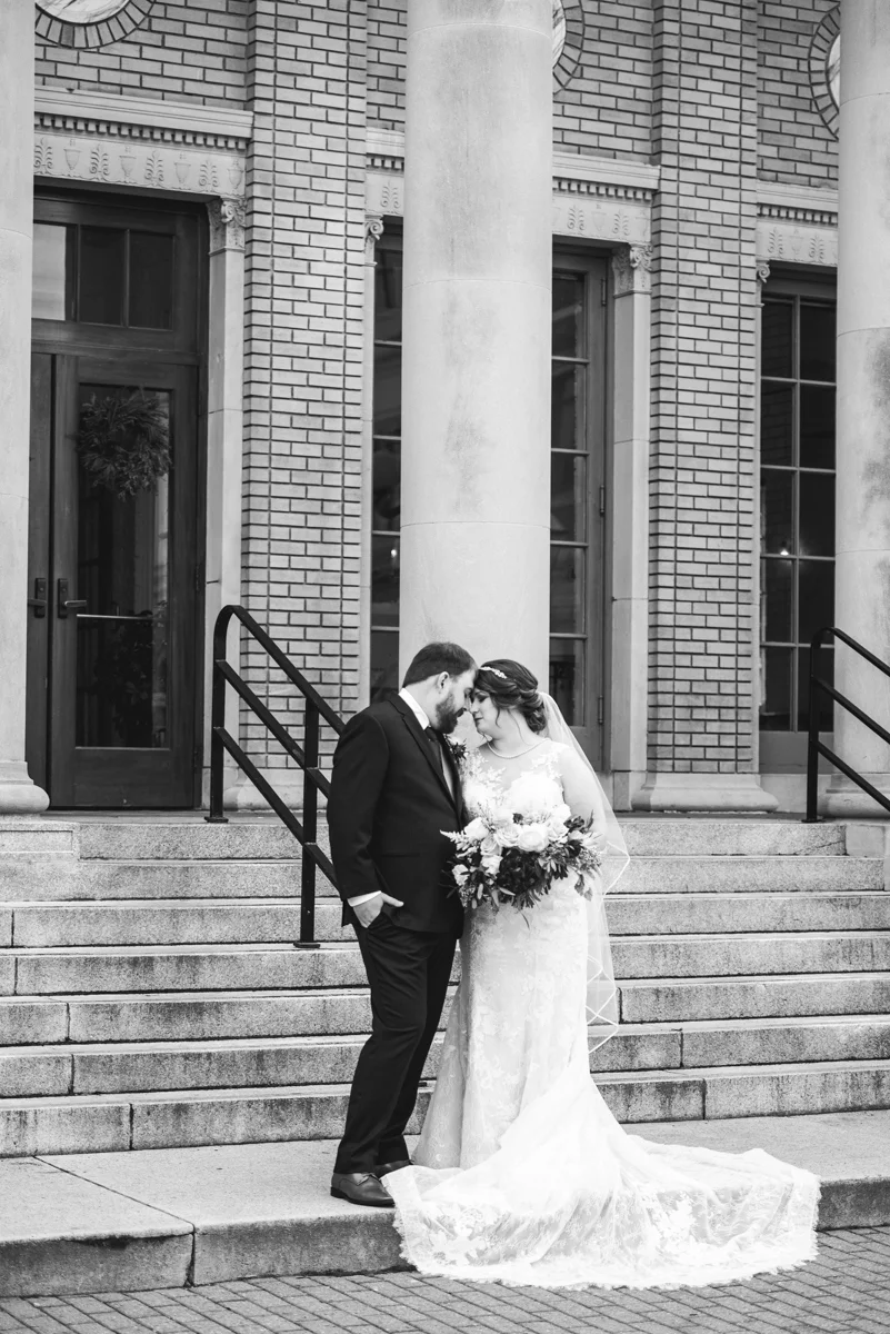 Burgundy and Pale Blue Winter Wedding | Bride + groom portraits