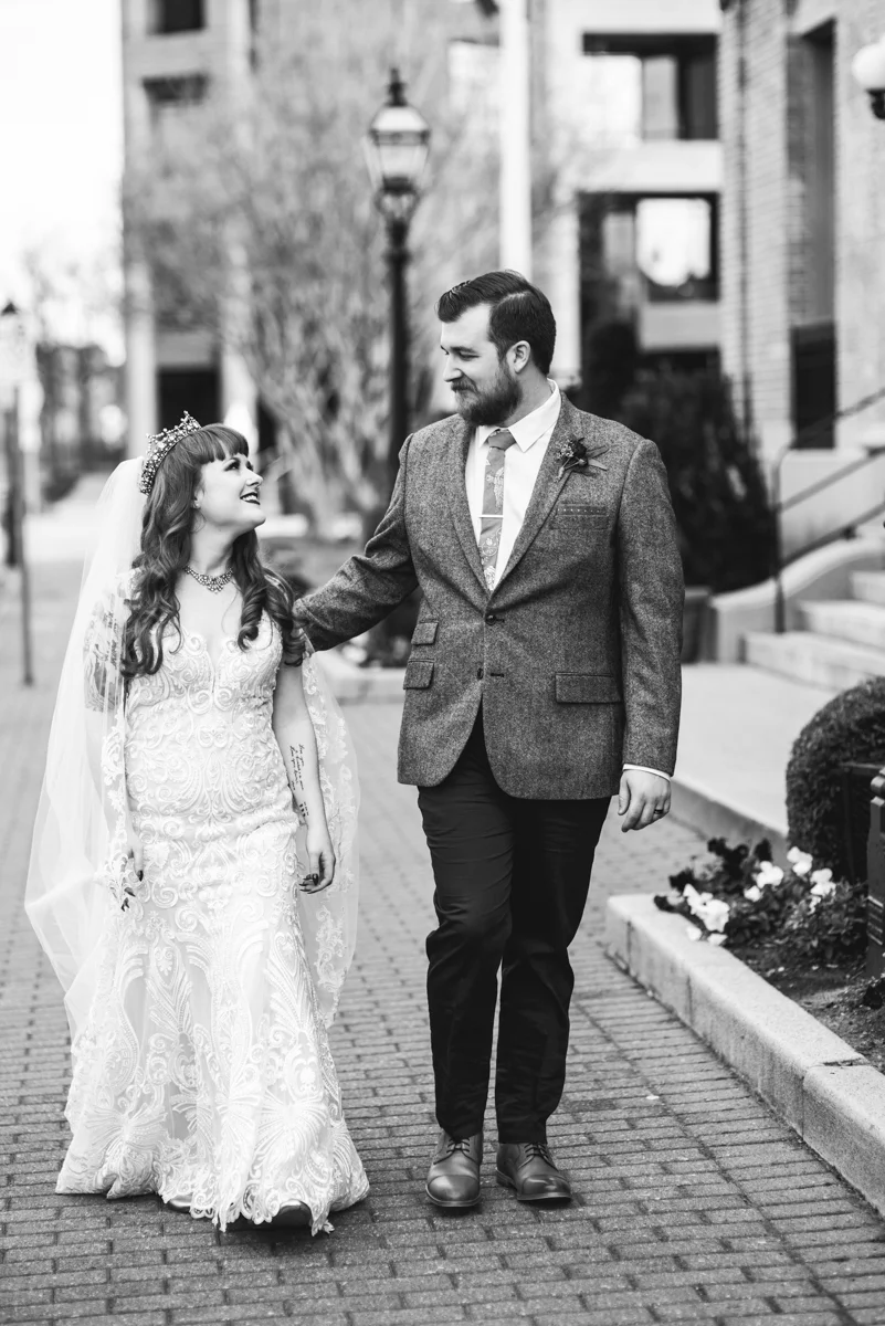 Vintage Winter Wedding with Red and Gray | Bride and Groom Portraits