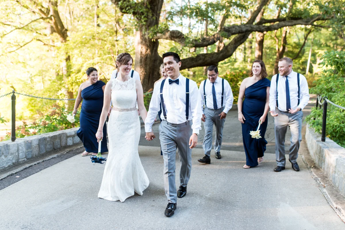 Joy-Filled Wedding with Rose Gold Details | Bridal Party Portraits with Navy Blue Details