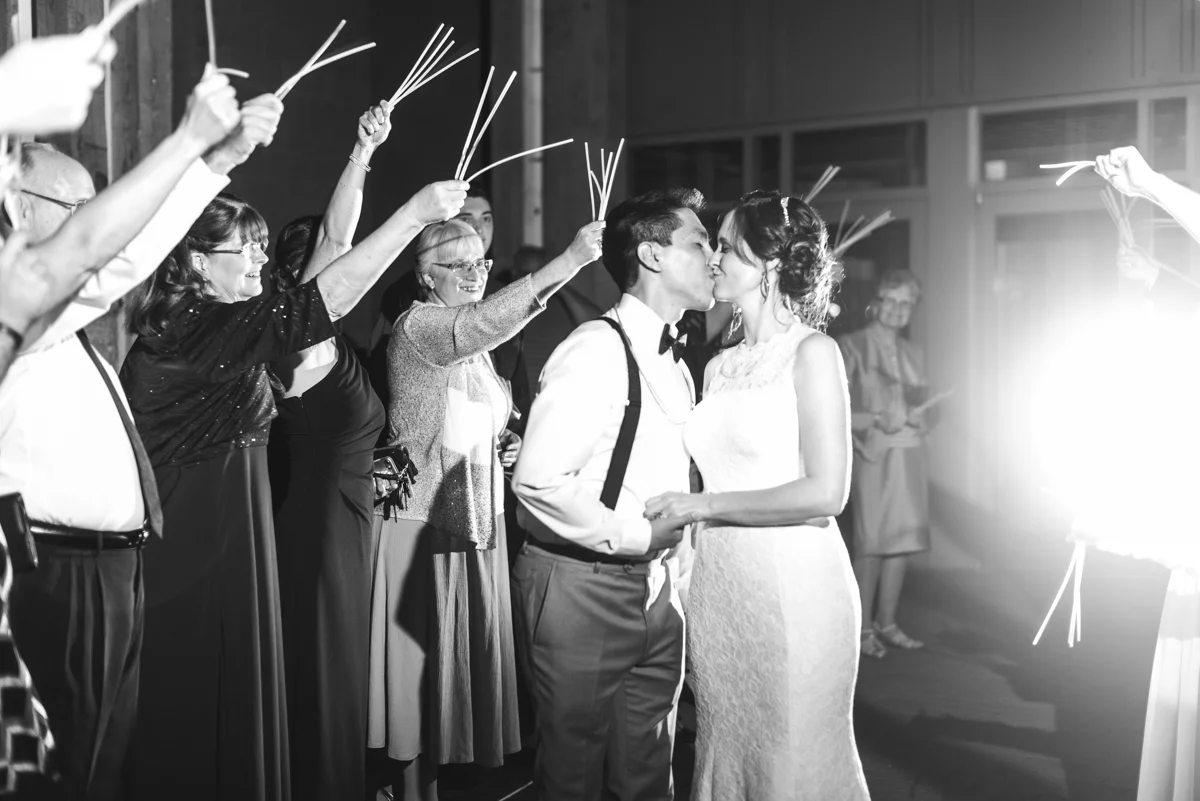 Joy-Filled Wedding with Rose Gold Details | Wedding Glowstick Exit