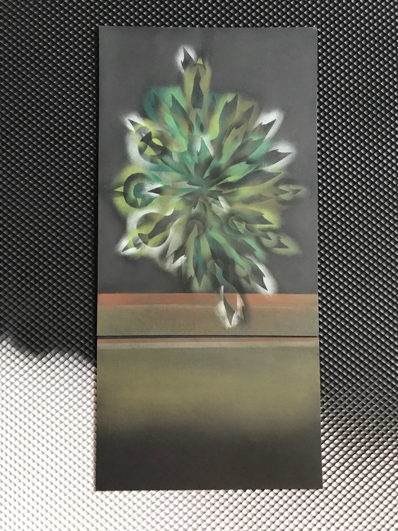 OBSERVED AND RECORdED PERMUTATION OF THE HOLY SPIRIT EL VIENTO NO. 9, PASTEL ON CARDSTOCK 17.25 IN. X 8.25 IN. price $800 background not included. piece can be framed or mounted to a wooden ramp. photograph available upon request