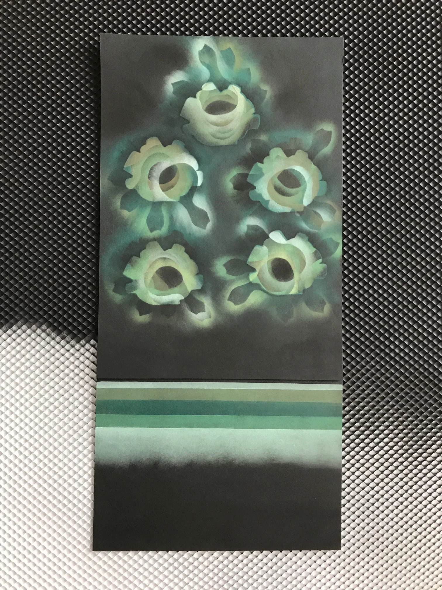 OBSERVED AND RECORdED PERMUTATION OF THE HOLY SPIRIT EL VIENTO NO. 15, PASTEL ON CARDSTOCK 17.25 IN. X 8.25 IN. price $800 background not included. piece can be framed or mounted to a wooden ramp. photograph available upon request