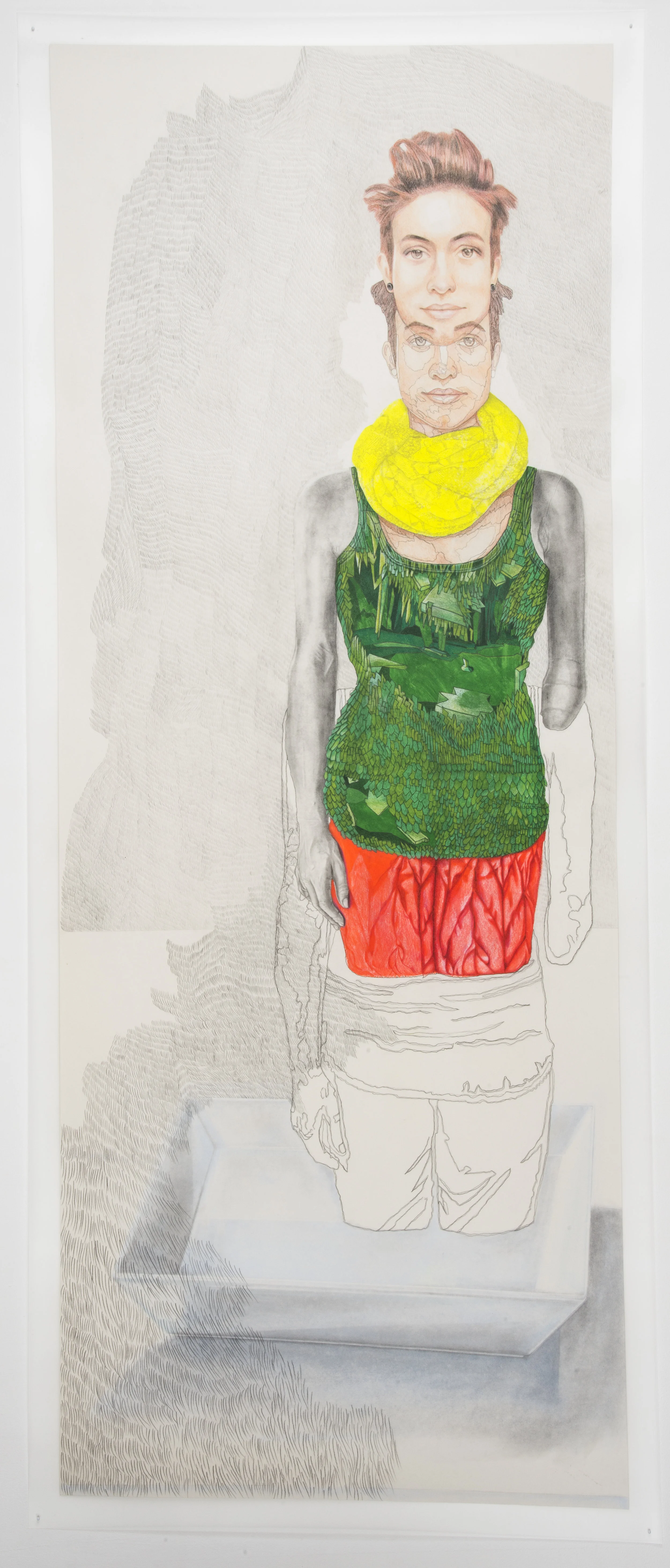 CONVERSION: PORTRAIT 0F ALLISC . CSILLA COLORED PENCIL, GOUACHE, GRAPHITE, PASTEL ON PAPER, LAMINATION 40 IN. X 96 IN. price $4,000