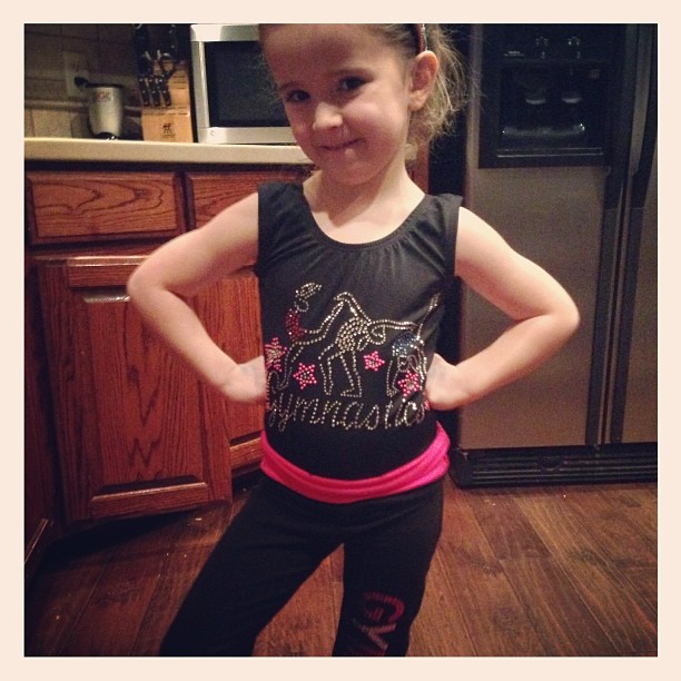 Priss modeling her new gymnastics outfit her Magga (chad's mom) got her for Christmas. Cute, huh?