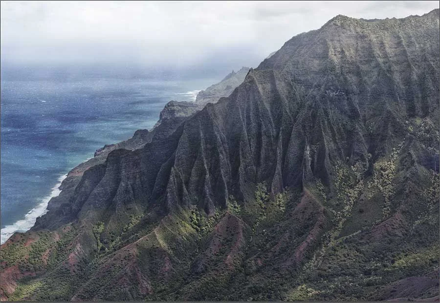 Na Pali Coast from the end of Kalpa Ridge TrailTone Mapped HDRI Gigapixel Pano of the Kalepa Ridge Trail with a six mile northward vantage of the Kauaʻi's Na Pali Coast.​VIEW ZOOMABLE INTERACTIVE FULLSCREEN&nbsp;​