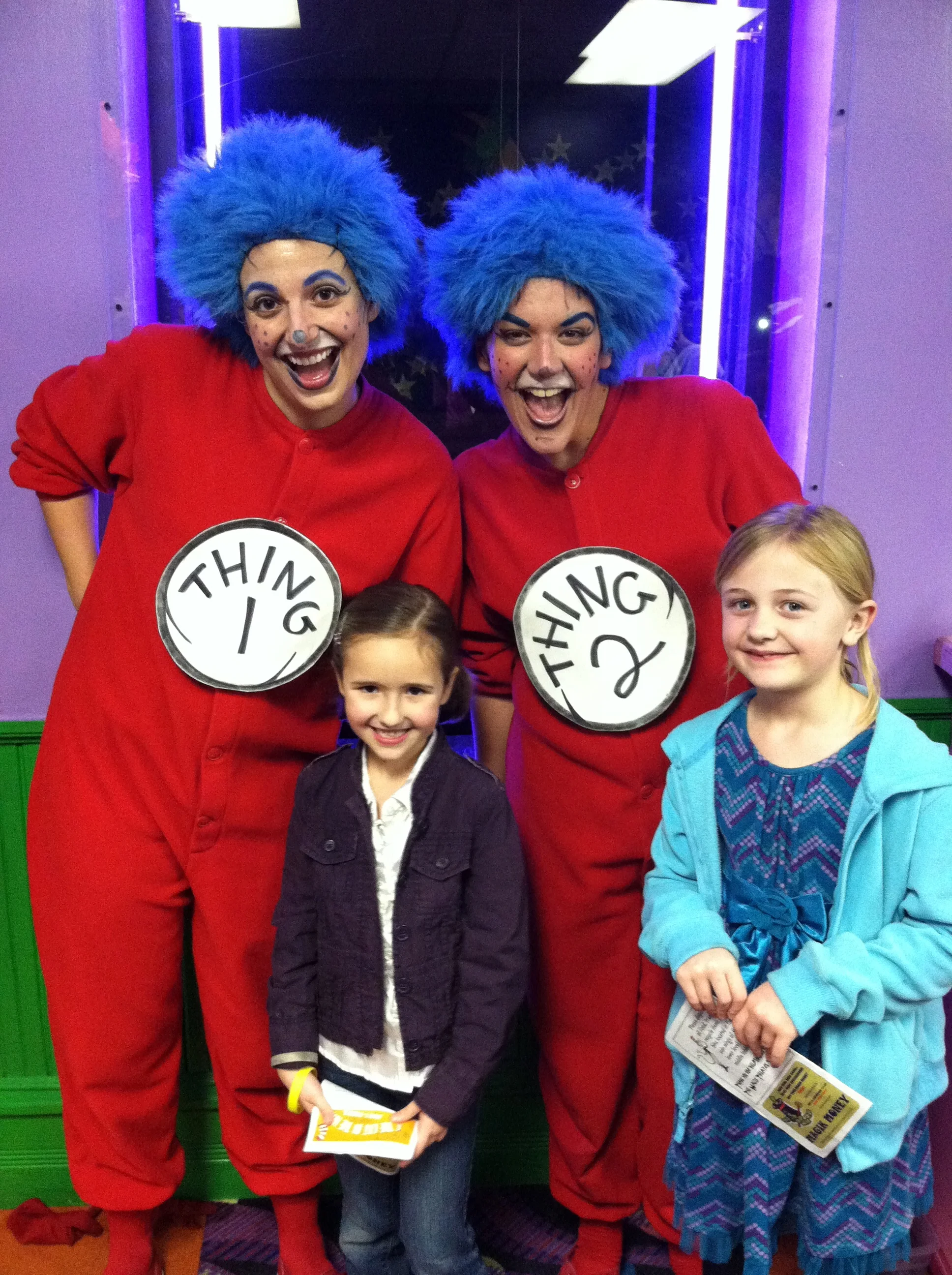 Gabi and Shelby at the Magik Theater hanging out with Thing 1 & Thing 2!