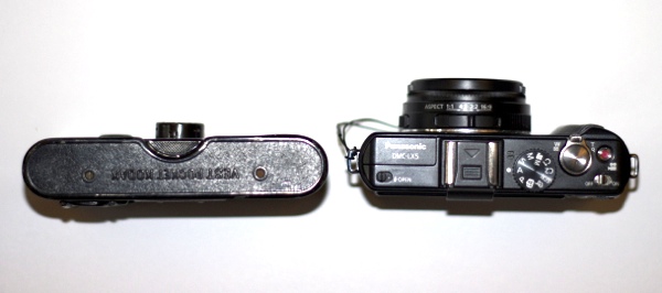 One Hundred Years of Miniaturisation: on the left a 1913 Vest Pocket Kodak in 'closed' position. On the right, a 2010-vintage Panasonic LX5.